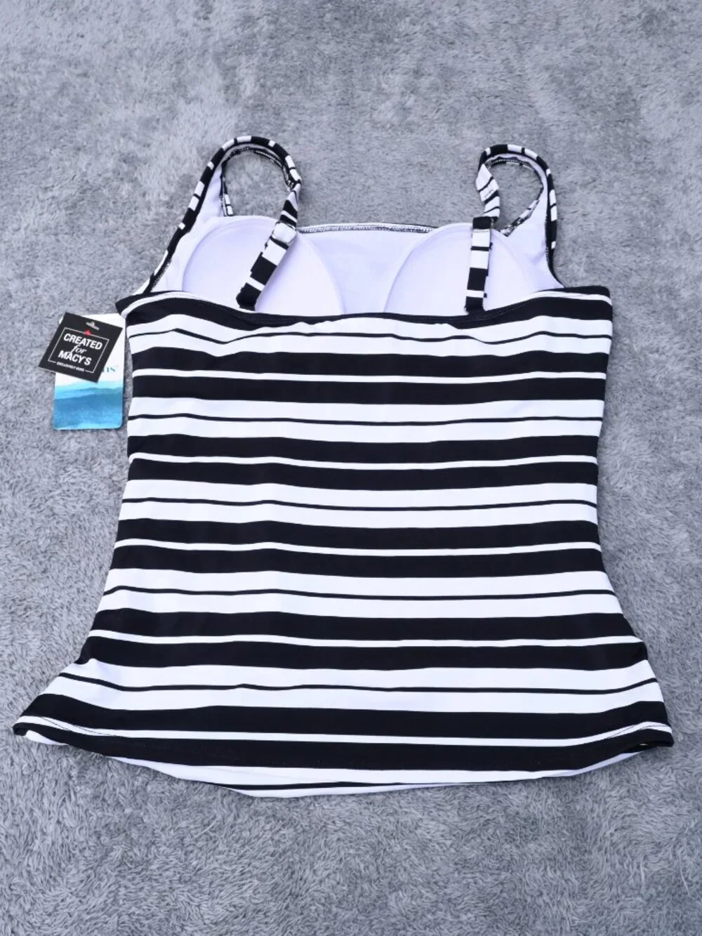 Swim Solutions Women's Swim Stripe Black White Tankini Top Size 10 MSRP $58 - Picture 8 of 14